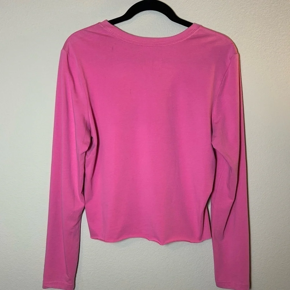 Nike Cropped Dri Fit Long Sleeve Large Pink Scissor Cut Athleisure Top Athletic